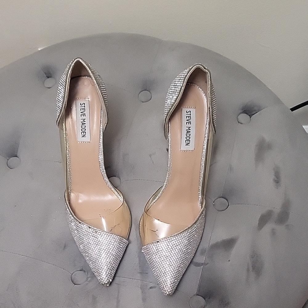 Steve Madden Silver Rhinestone  Pointed Toe Heels